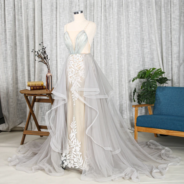 
Square collar chapel train ball gowns open back mesh prom evening dress for quinceanera 