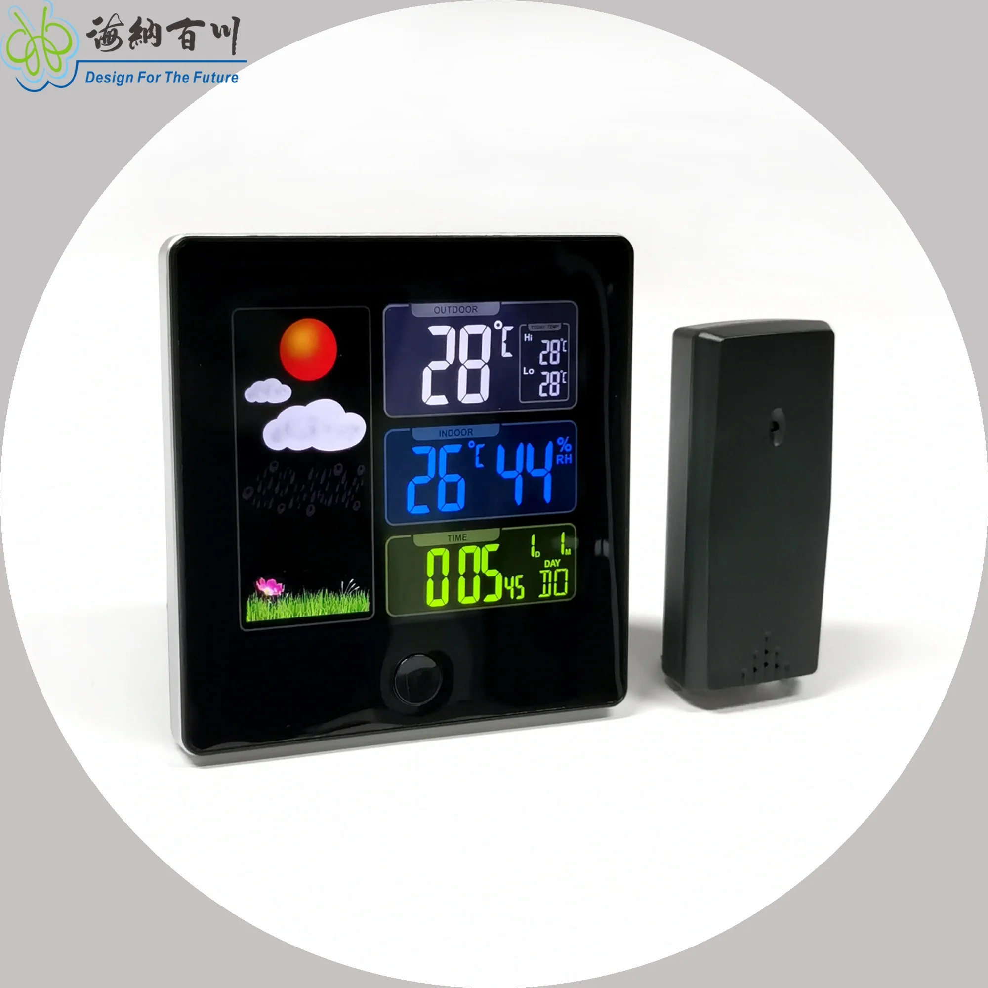 Colorful Digital LCD Weather Station with Outdoor Sensor Plastic Hygrometer & Thermometer for Household Use for Kitchen