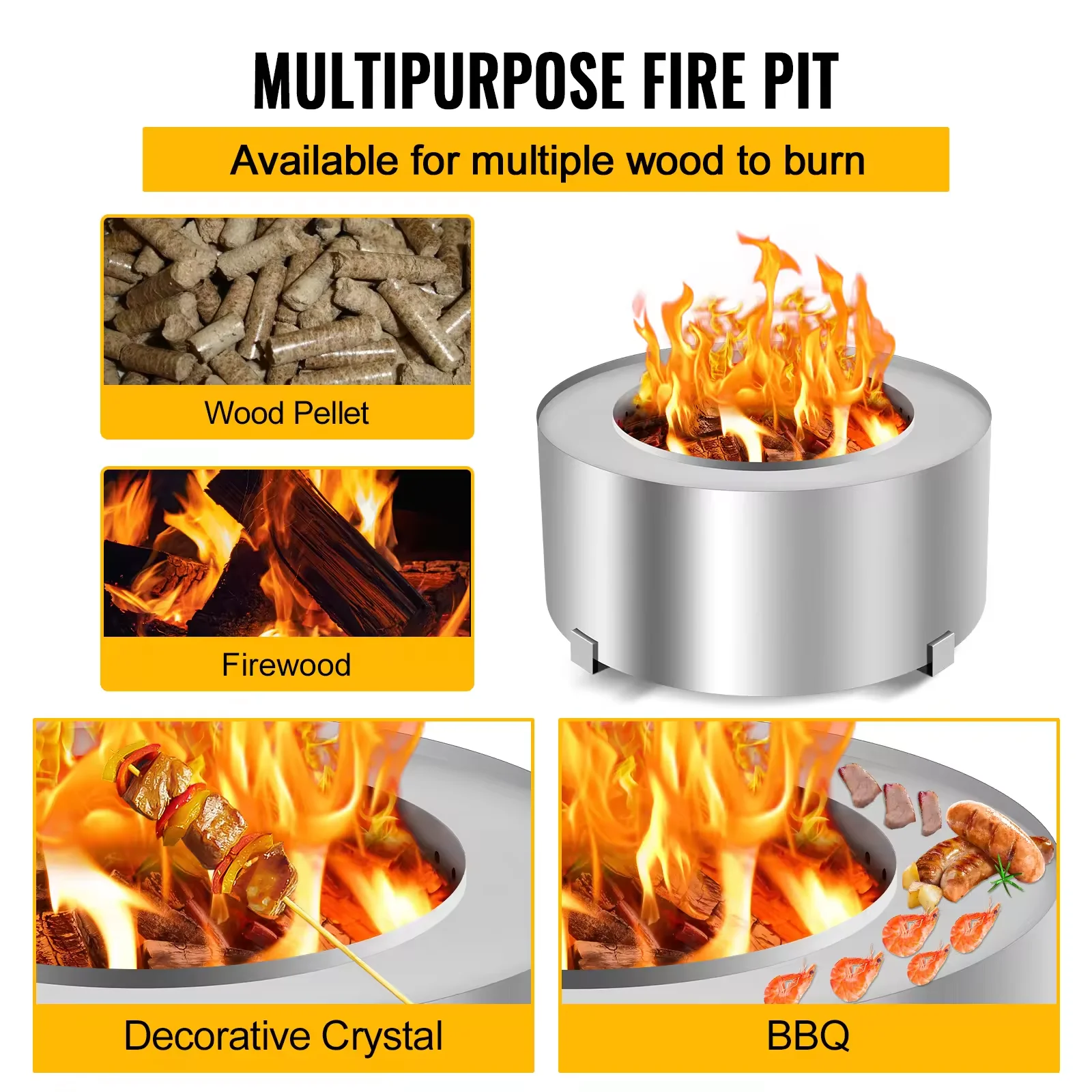 Outdoor Bonfire Fire Pit Stainless Steel Round Wood Burning Stove Smokeless Bonfire Pit for Outside Patio Backyard