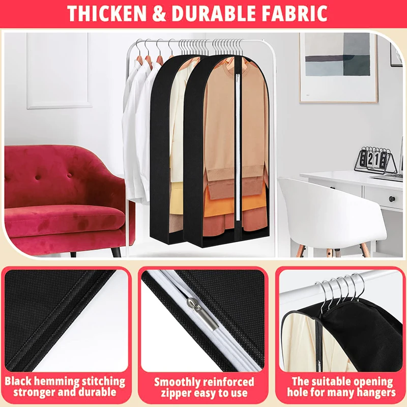 Custom Printed Durable Fabric Non Woven Home Closet Wardrobe Clothes Organizer Storage Garment Bags Dustproof Covers With Zipper