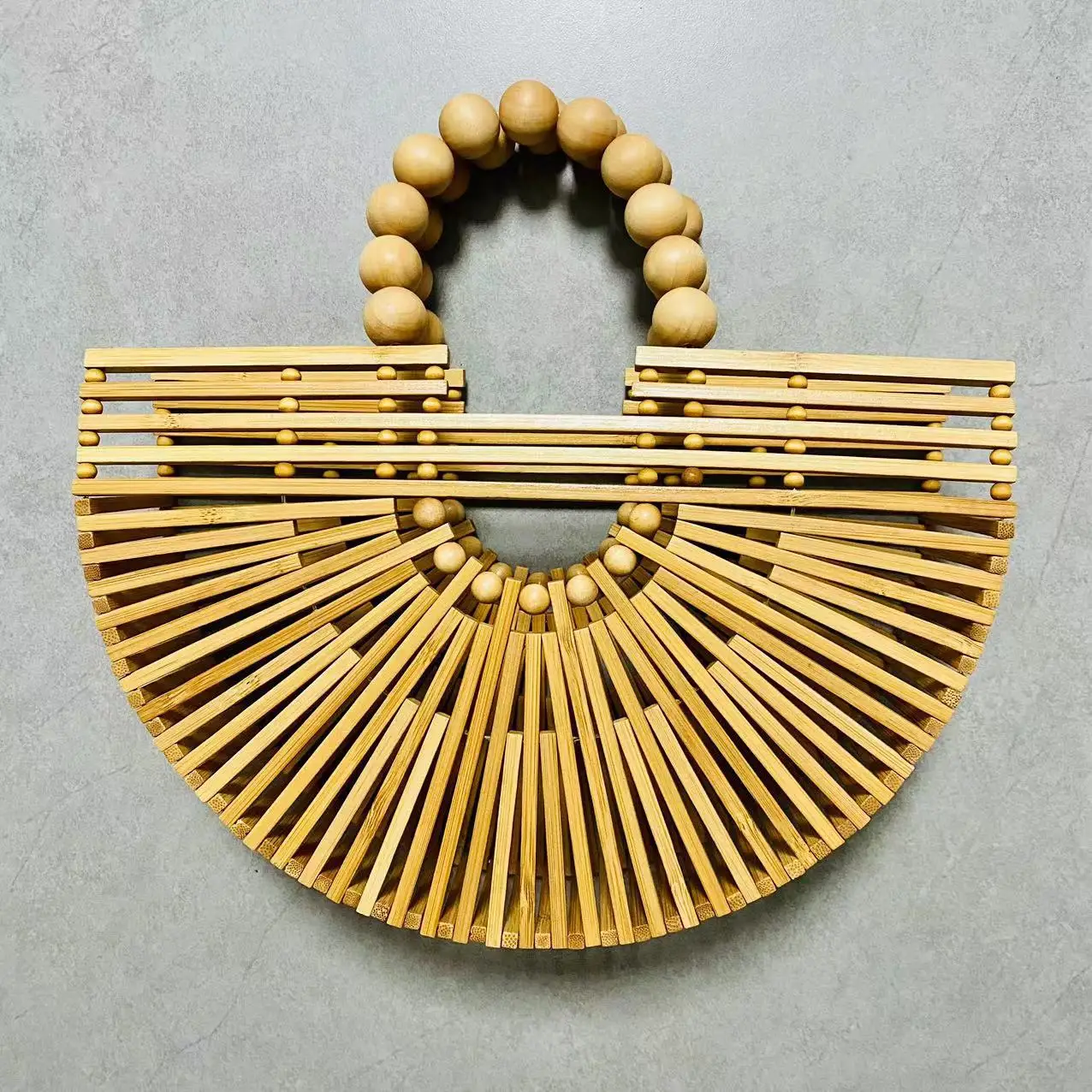Hollow pearl woven handbag women Summer Beach Basket Clutch Handbag Handmade Bamboo Purse Handbag