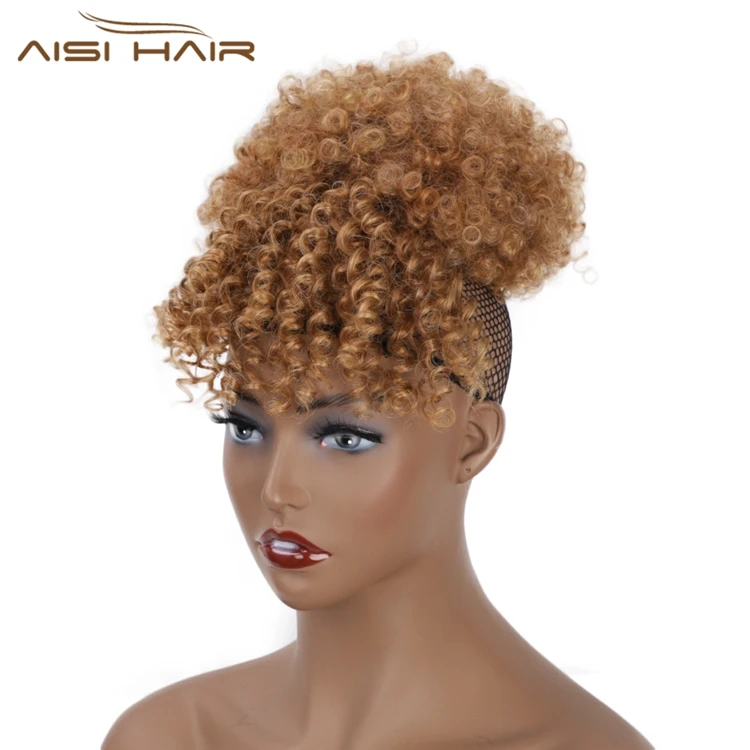  Кудрявый шиньон Aisi Hair с челкой высококачественный аксессуар для наращивания кос женщин кудрявые афро волосы Пончик