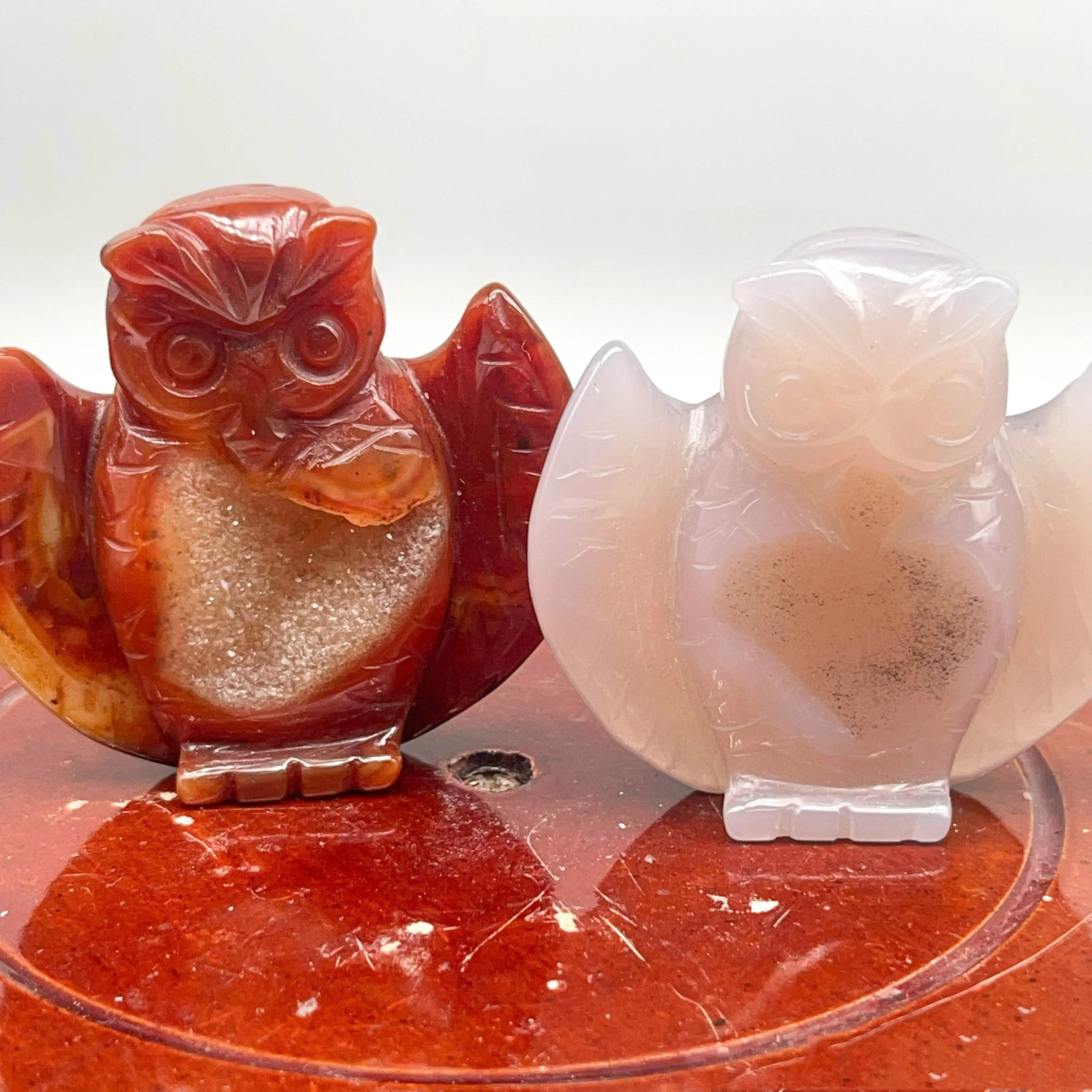 Hot Sale Natural Agate Geode Owls High Quality Healing Crystal Carved Durzy Carvings for Gift