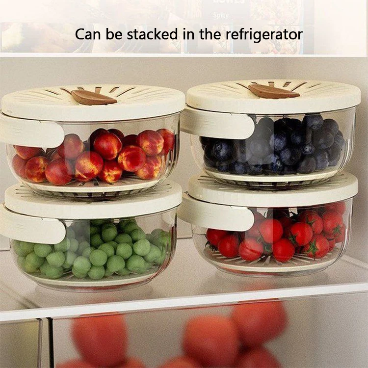 Drain Basket Keeper Container Foldable Handle Dehydration Storage Box Fruit Colander with Lid