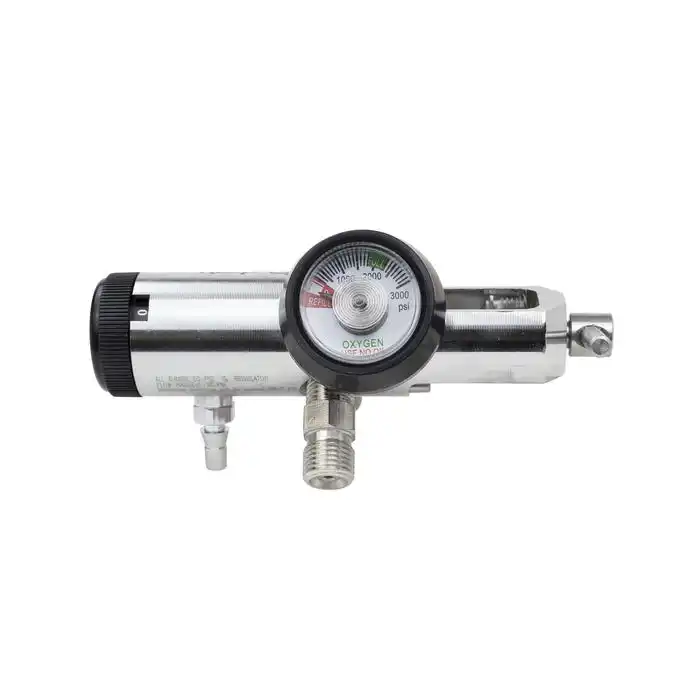 Solid Brass Medical Oxygen Regulator 0 - 25 L / min Barbed Fitting Packed In Clear Poly Bag