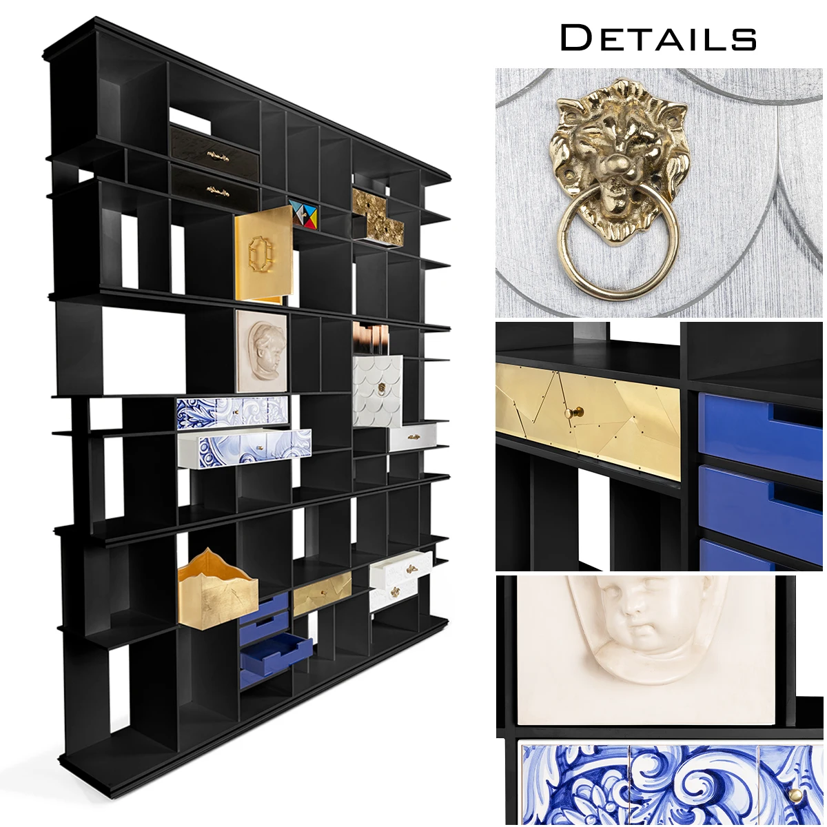 Customizable Display Cabinet - Double-Sided Drawers, Wall-Mounted or Room Divider