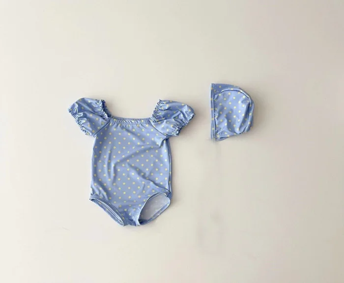INS Newborn Baby Girls Swimsuit Summer Beach Romper Swimwear Costume With Hat Child Kids Bubble Sleeve Outfits Swimming Clothes