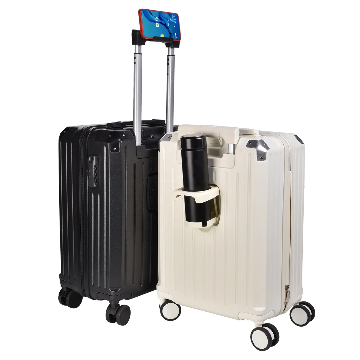 20 24 26 Carry On Bag Travel Suitcase Set charging port,Multifunctional Luggage with Cup Holder Trolley Case with mobile stand