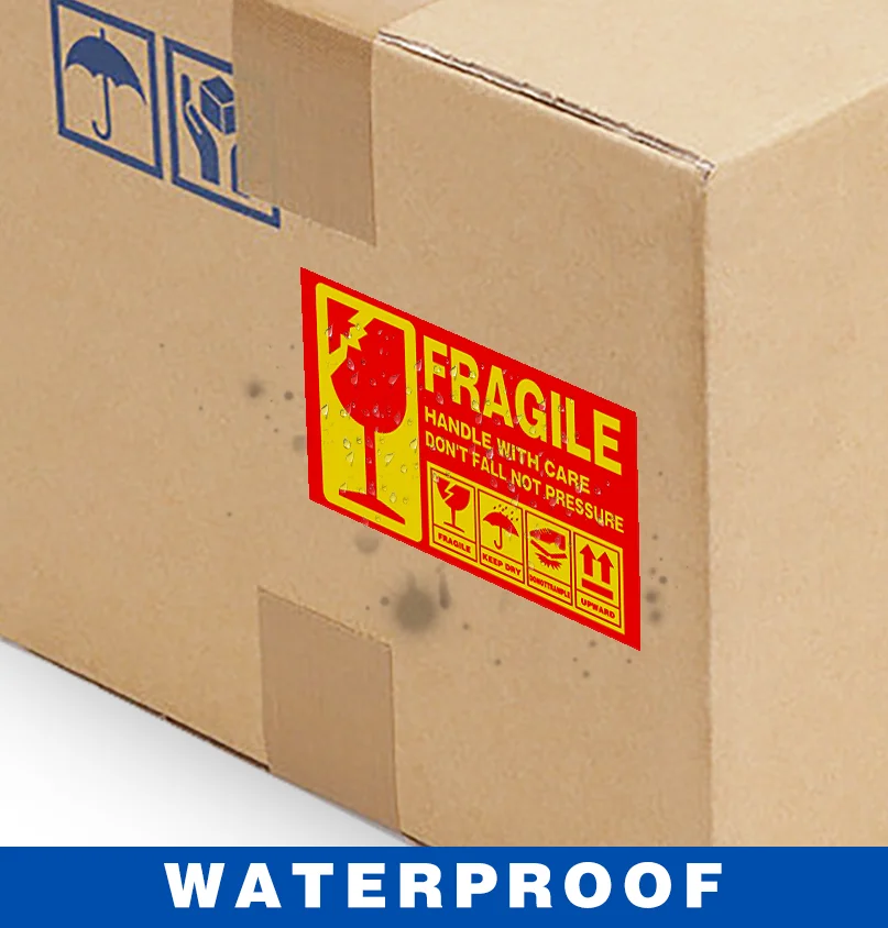 Cheap manufacturers wholesale fragile warning label glass fragile products waterproof express transport warning sticker roll
