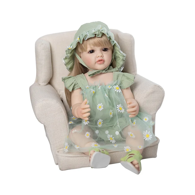 New 55CM Reborn Baby Doll Silicone Vinyl With Wig Hair Full Plastic Doll Gift Toys For Kids