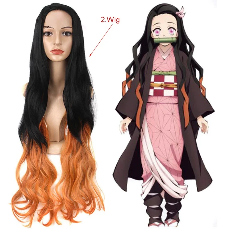 Anime Demon Slayer Kimetsu no Yaiba Kamado Nezuko Cosplay  Shoes Wig Adult Woman Cosplay Costume