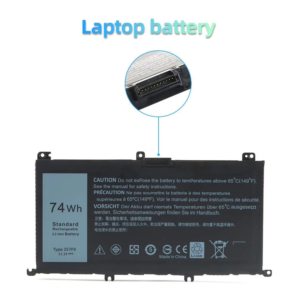 
Best selling OEM/ODM 6500mAh 11.1V 74WH 357F9 0GFJ6 CPA-71JF4 Laptop battery for Dell Inspiron 15-5576 5577 7559 7759 