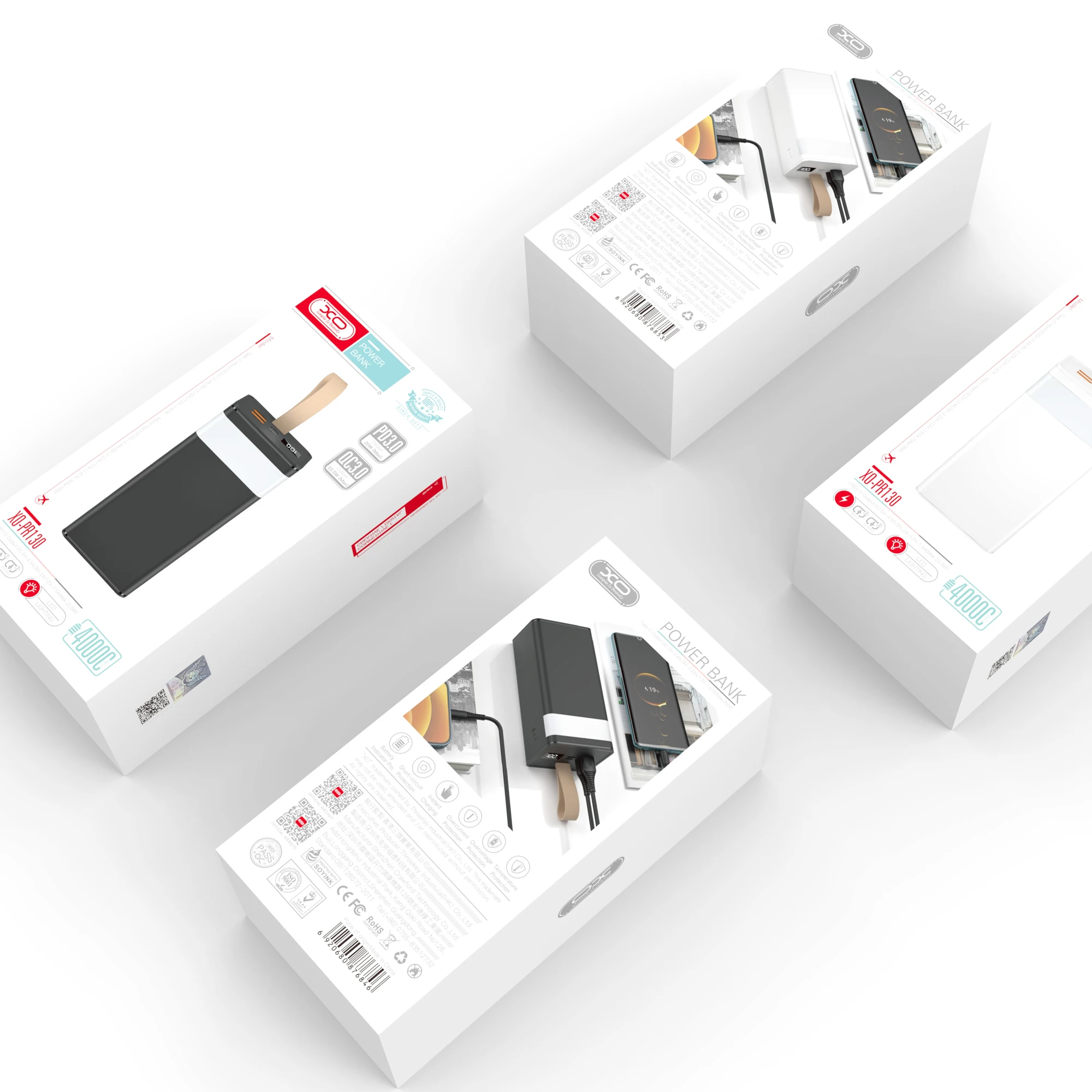 PR130 Quick charge Power Bank PD 20W+USB QC22.5W 40000mAh with light