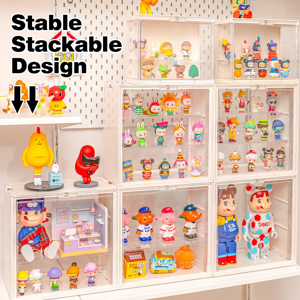 GOTO  Clear Assemble Display Box, Doll Display Storage Case, Stackable Show Case for Pop Mart, Lego, Collectibles, Toys