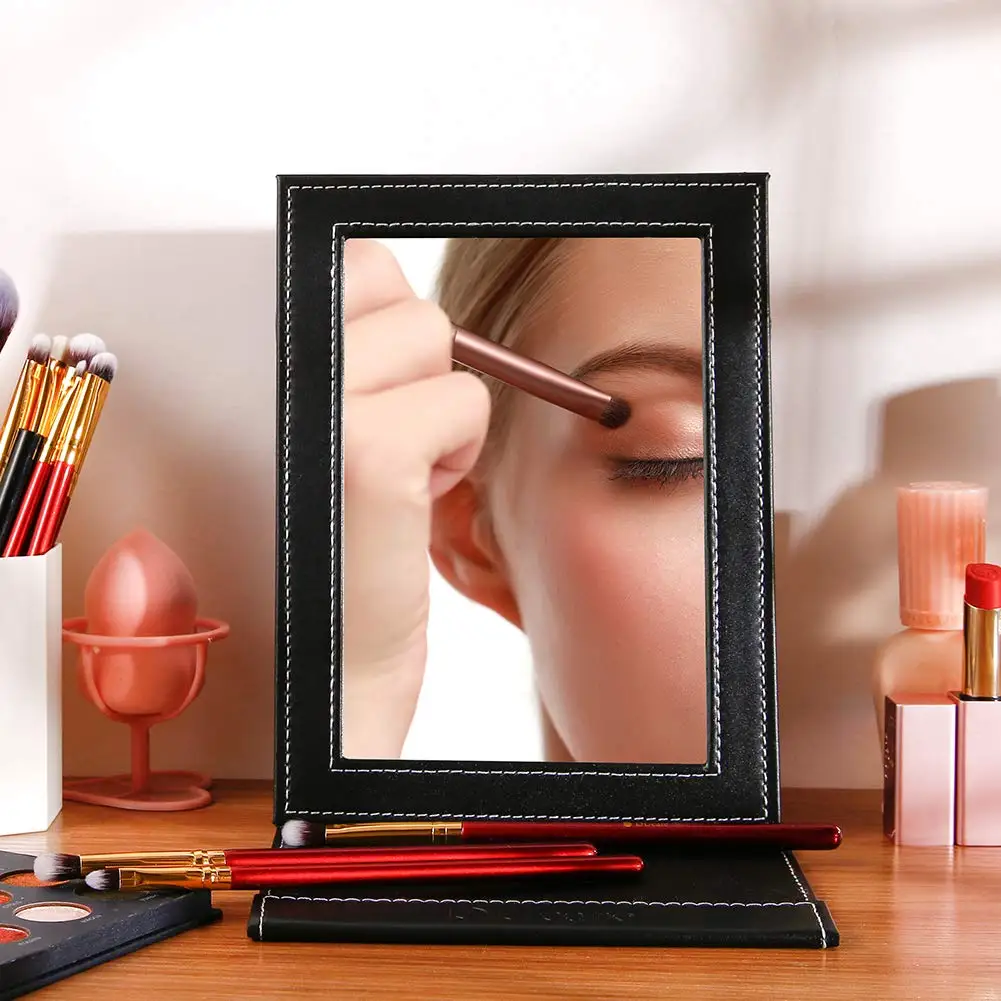 Portable Folding Vanity Mirror - Table Vanity Makeup Desk Mirror with Stand & PU Leather