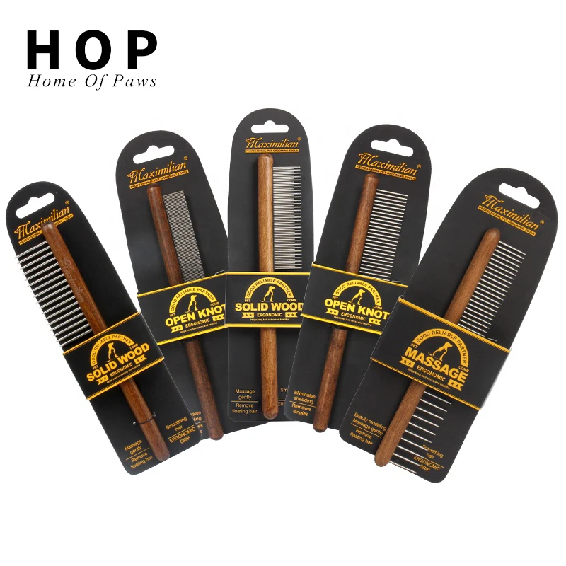 Factory Wholesale Wooden Handle Pet Needle Comb Cat Dog Grooming brush pet deshedding Tool Flea Comb