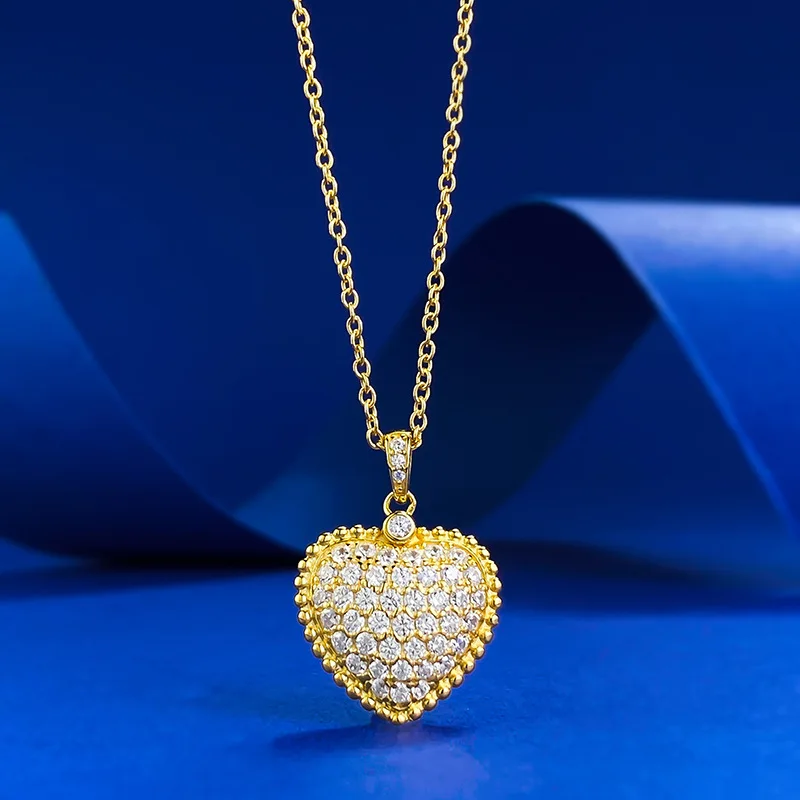 S925 silver gold-plated antique luxury set with diamond heart double-sided pendant, Chinese style necklace, wedding jewelry