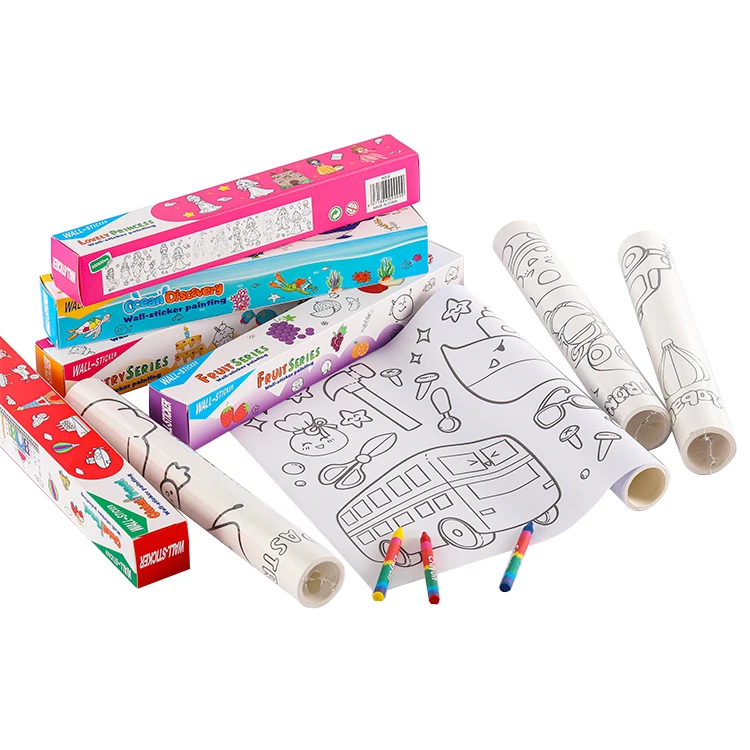 Toddlers Children Boys Girls Graffiti Scroll DIY Painting Sticky Coloring Paper Drawing Rolls with Colored Pencil