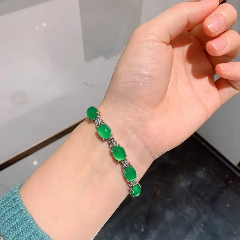 New Fashion Jewelry Classic Green Jadeite Bracelets Bracciale Chalcedony Luxury Butterfly Inlaid Green Jade Bracelet Pulsera