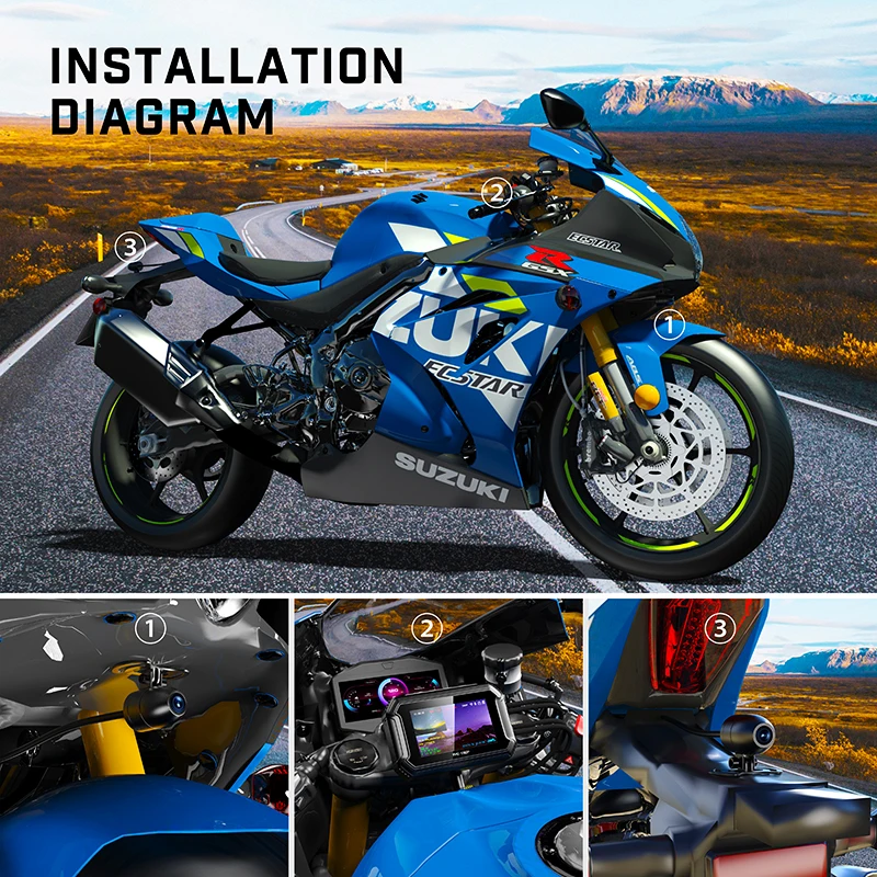 HD 1080p WiFi Motorbike Video Recorder with 3.0-Inch LCD Screen Night Vision Front & Rear Dual Recording 1-Year Warranty