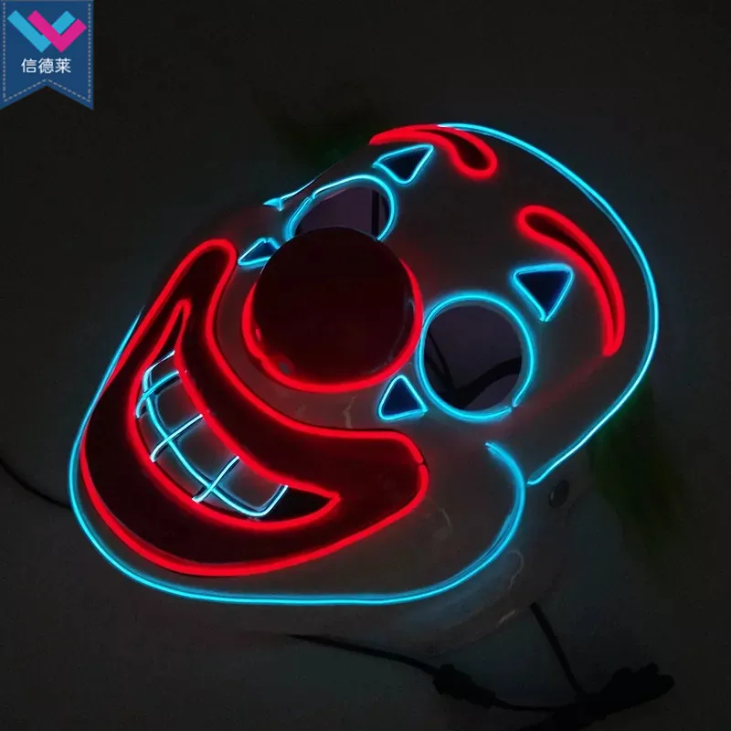 TW-M089 Halloween Clown LED Mask Light Up Props Party Supplies Glowing Joker EL Wire Mask Cosplay Party Decoration