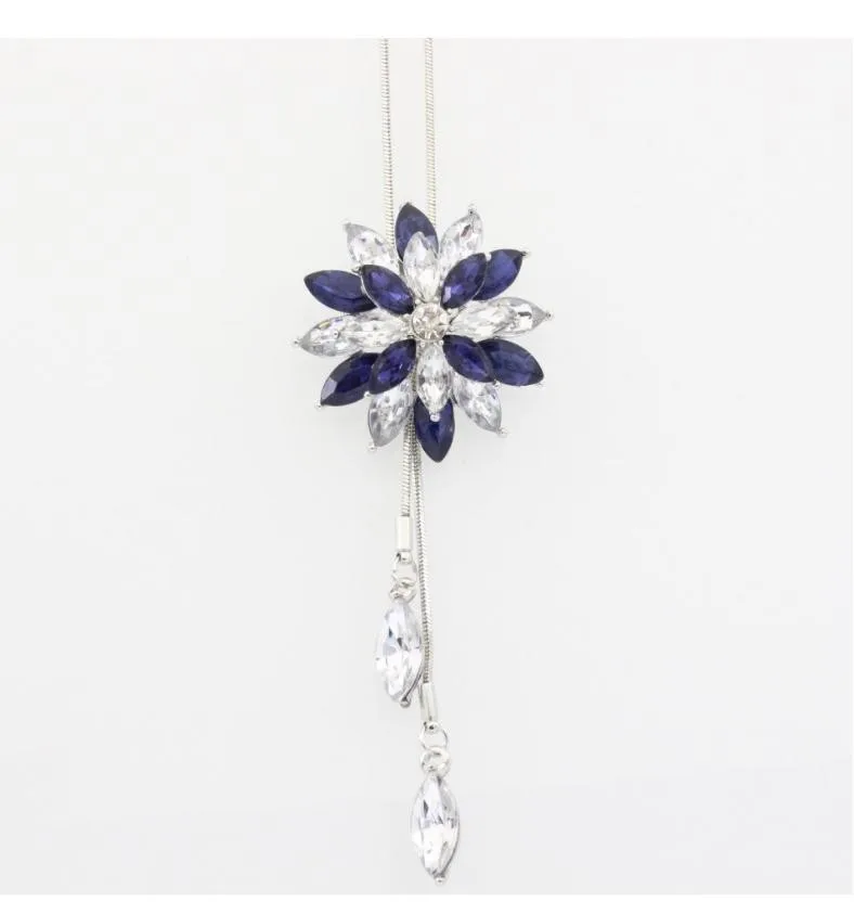Lotus Decorative Pendant Autumn and Winter Snow Flower Crystal Zircon Sweater Chain Fashion Long Tassel Necklace