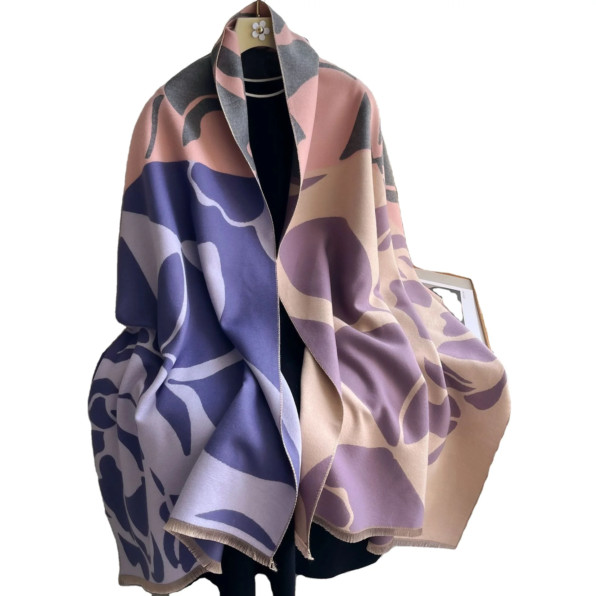 Женский модный шарф для осени и зимы Новое поступление кашемировый платок с цветочным принтом в виде камелии