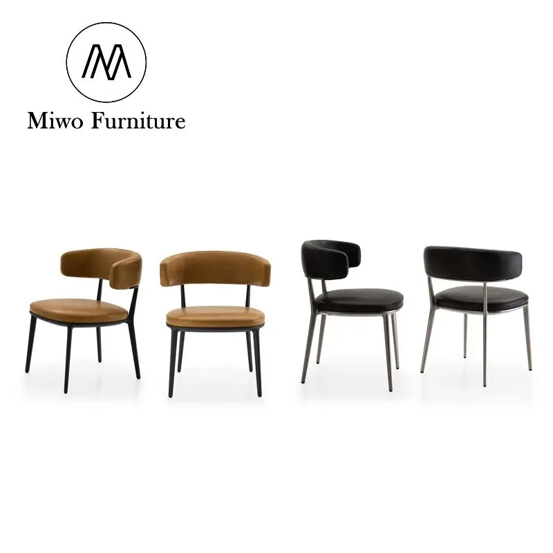 Luxury Dining Room Furniture Leather Dining Chair Modern for Nordic Restaurant Cafe Bistro Banquet Metal and Brown Dining Tables
