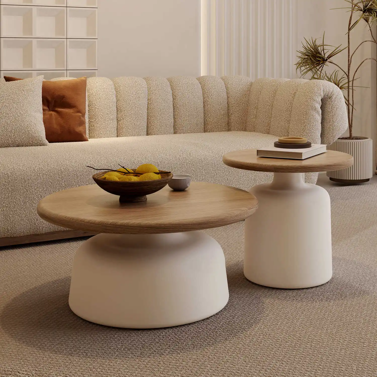 Living room Round steel wooden coffee table set Luxury interior household wood table furniture wholesale