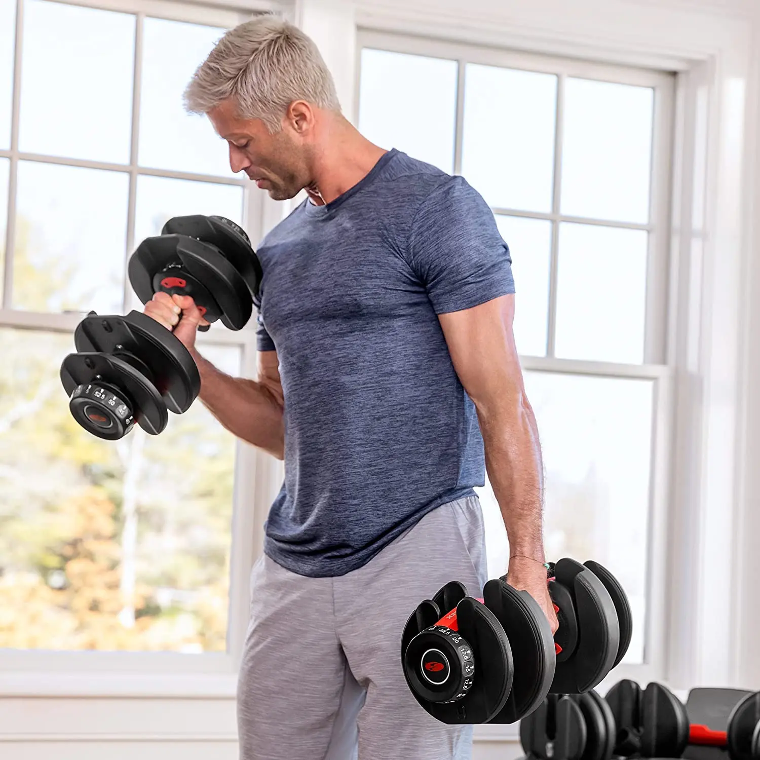 Home weight lifting equipment adjustable cheap gym home body fitness round chrome dumbbell set pu rubber coated dumbbell stand