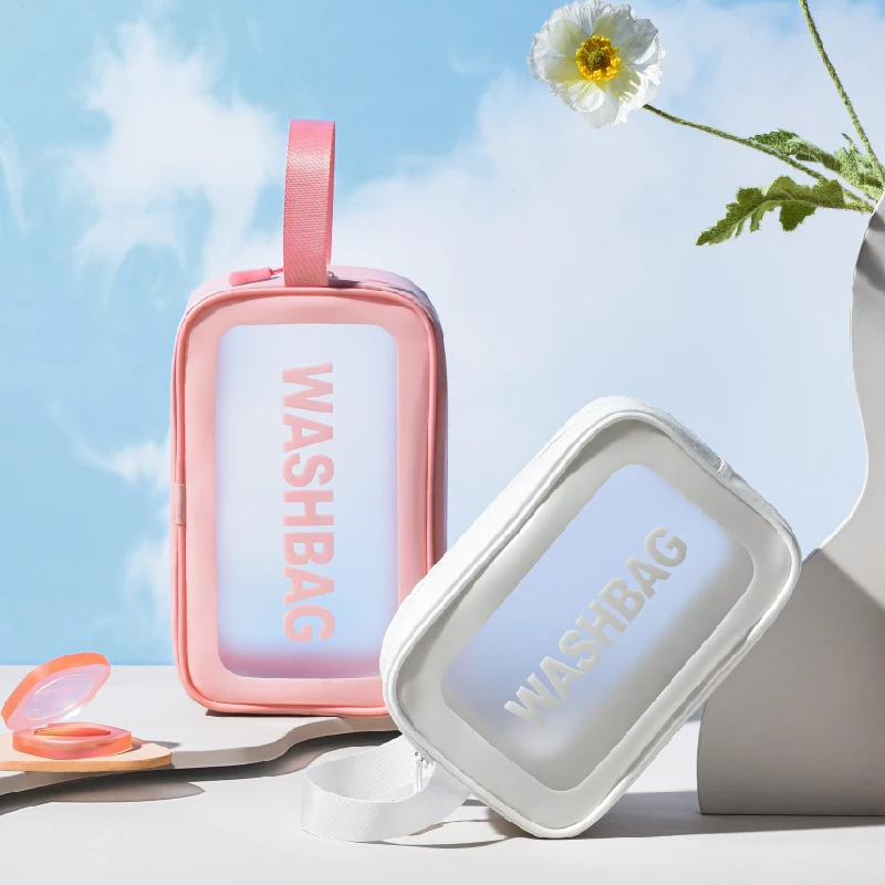 Wholesale Transparent Vinyl Waterproof Beach Zipper Cosmetic Bag Pouch Clear TPU PVC Toiletry Bag With Handle