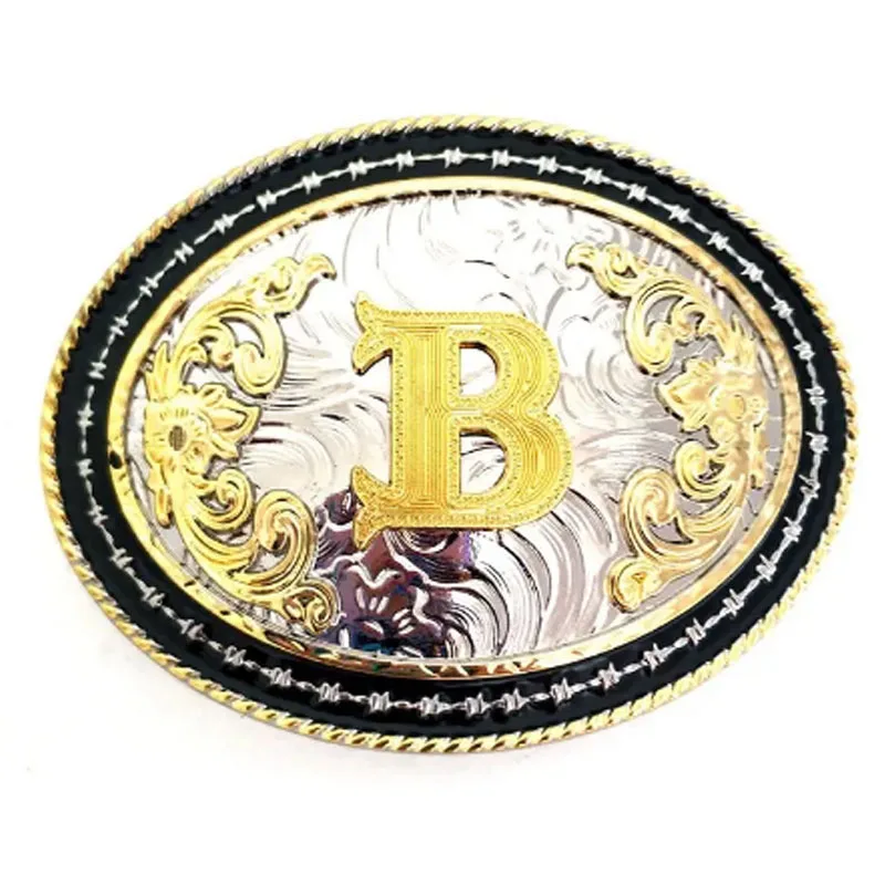 Fashionable Silver and Gold 26 Letters Custom Shape Metal Brand Logo Belt Buckle For Men Double Color Finish Western