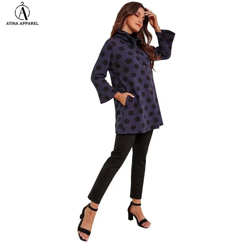 Good Reputation coat polka dot wire neck and bell sleeve coat big size ladies Hot Sale Fashion