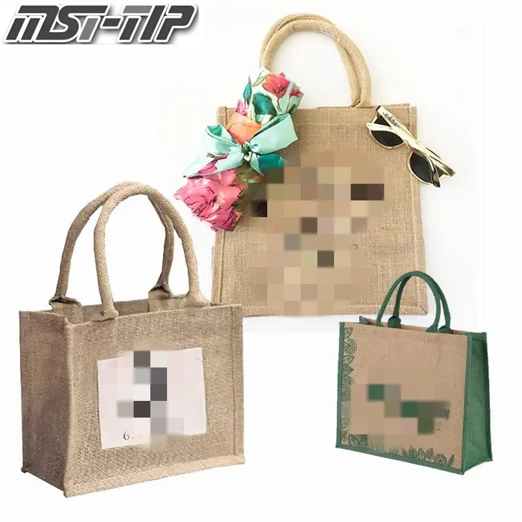 Wholesale Custom Eco-Friendly Plain Big Canvas Tote Bags Reusable Jute Burlap Handled Bags with Cotton Handle for Shopping Gift