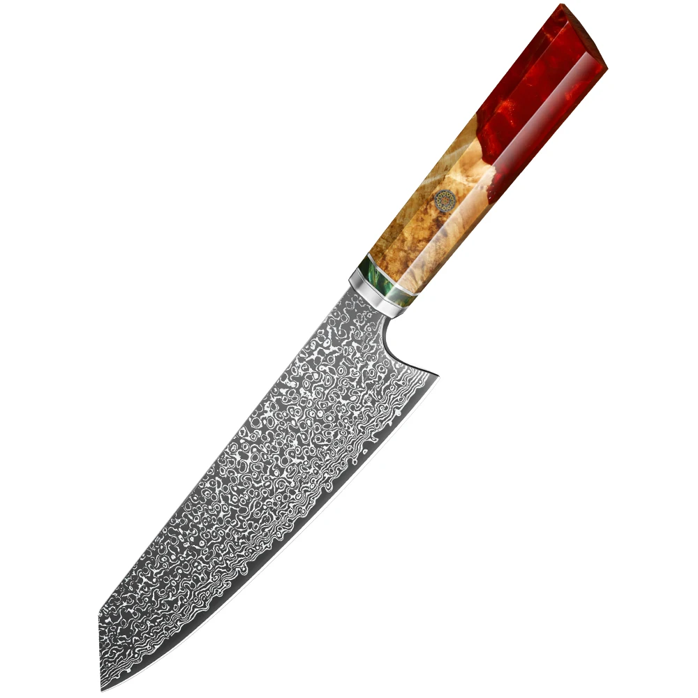 Профессиональный японский кухонный нож шеф-повара из дамасской стали со стабилизированной деревянной ручкой 8 дюймов