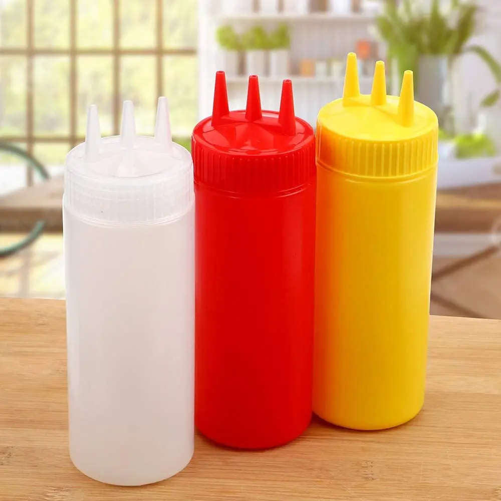 3-Hole Squeeze Bottle for Ketchup Mustard Salad Dressing Seasoning for Family Restaurant Bakery Hotel Supplies