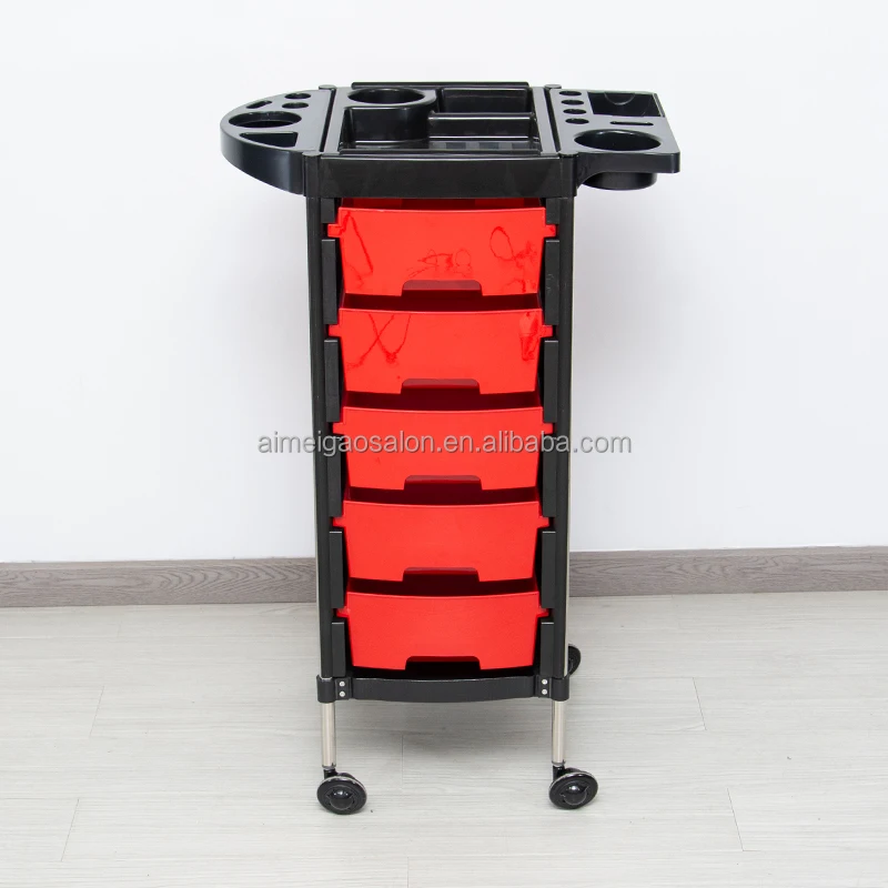 Hot Sales red Hair Salon Trolley Practical Mobile Trolley for Barber Shop Beauty Hairdresser Tool Cart Salon Furniture FT-04A