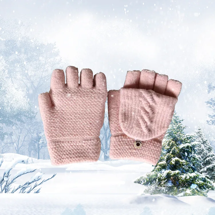 Winter Warm Yarn With Mitten Cover Knit Convertible Fingerless Glove