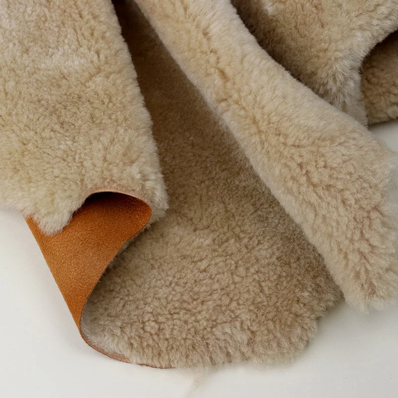 Custom made taupe brown a little curly fur genuine sheepskin rug