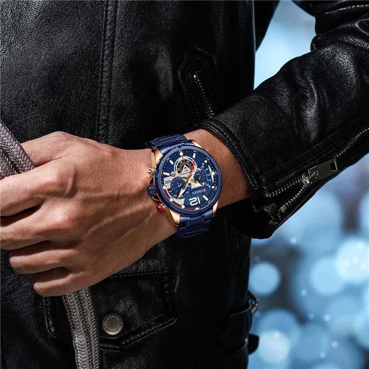 Curren 8395 Роскошные Брендовые мужские спортивные часы наручные световой хронограф из нержавеющей стали Мужские кварцевые