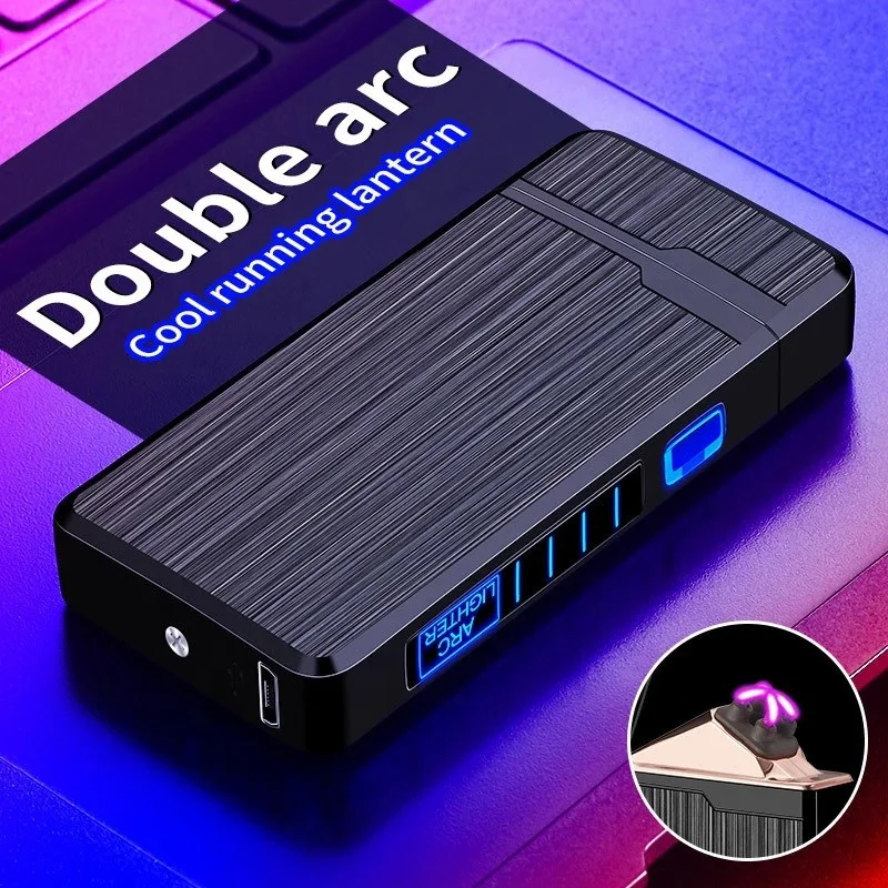 2022 электрическая зажигалка с двойной дугой заряжаемая от USB беспламенная пользовательским логотипом плазменные зажигалки