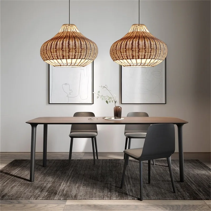 Modern Hanging Pendant Lamp LED Fixtures Lighting Decorative for Home Cafe Rattan Art Chandelier Light