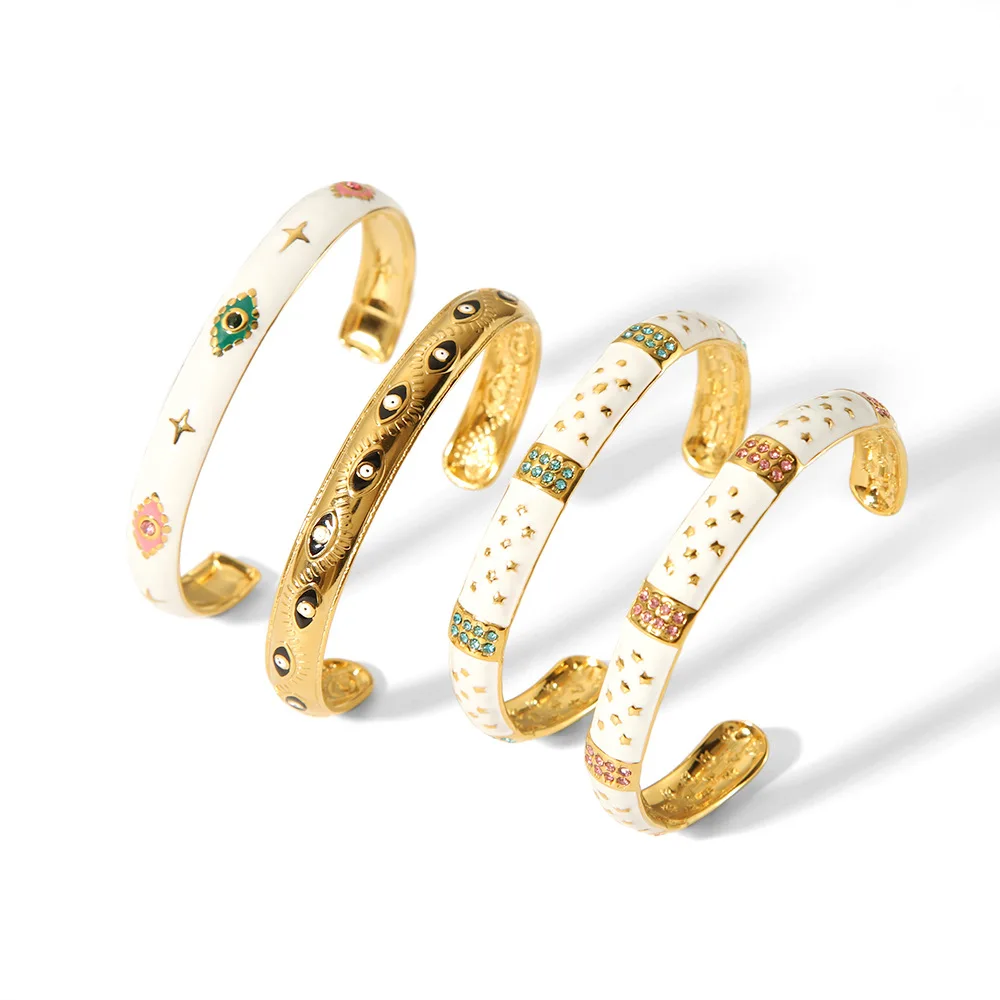 Turkish Blue Eyes Bracelet 18k Gold Plated Stainless Steel Bracelet High Quality Oil Drip Diamond Bangle Designer Fine Jewelry