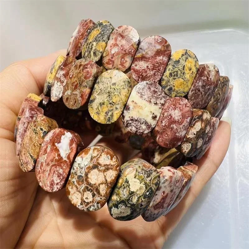 Bulk wholesale High Quality Natural Stone Wide Bracelet Leopard skin jasper Bracelets
