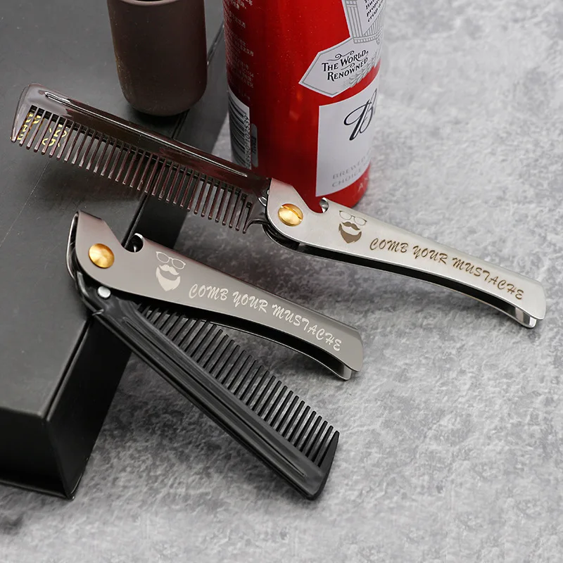 Foldable Pocket Hair Moustache Beard Comb Fashion Men fine toothed amber massage hair brush Folding knife hair cutting comb