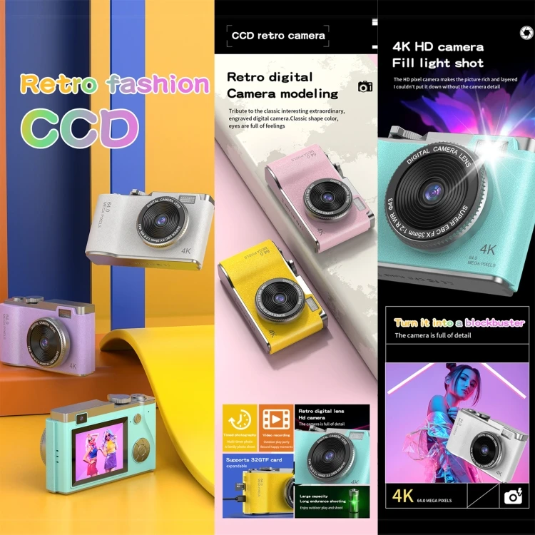 2025 Лидер продаж разноцветная камера LK003 2 4 дюймов с двойным объективом 4K HD CCD-камера в стиле ретро для детей