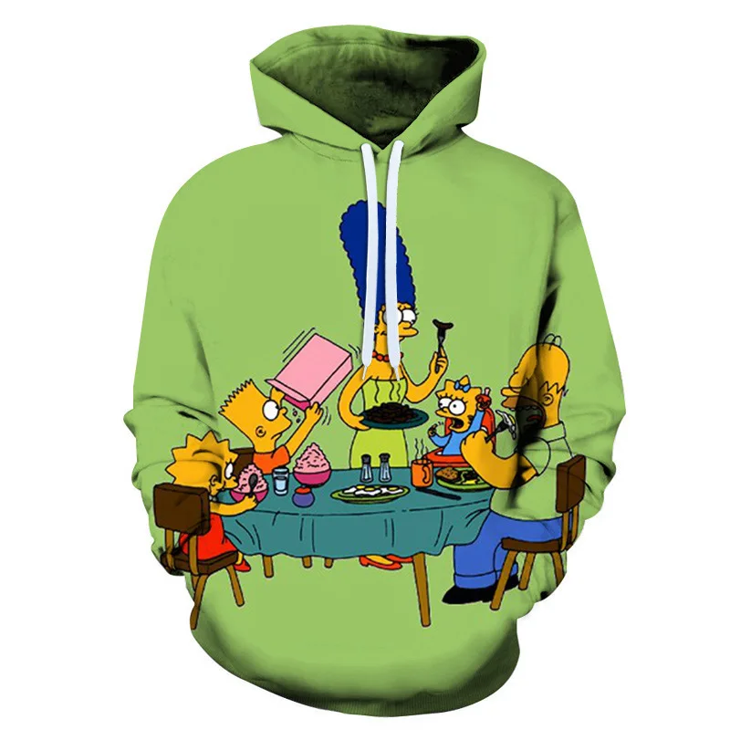 Bulk Sale Custom Cartoon 3D Digital Anime Simpson 100% Polyester Unisex Men Sublimation All Over Print Pullover Hoodies