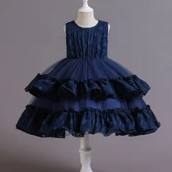 Summer new multi-layer wedding evening birthday dress for girl of 7 years old wedding party gown girls fancy frocks