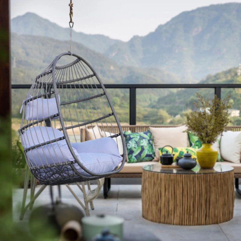 New high quality outdoor single seat garden furniture rattan terrace pretty leisure modern egg shape garden rattan swing chairs