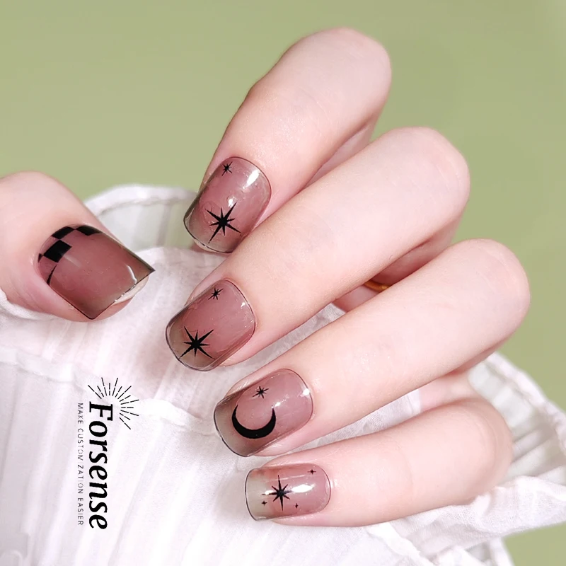 manufacturer wholesale acrylic moon star press on nails 24 pcs fake nail short square false nails presson artificial fingernails